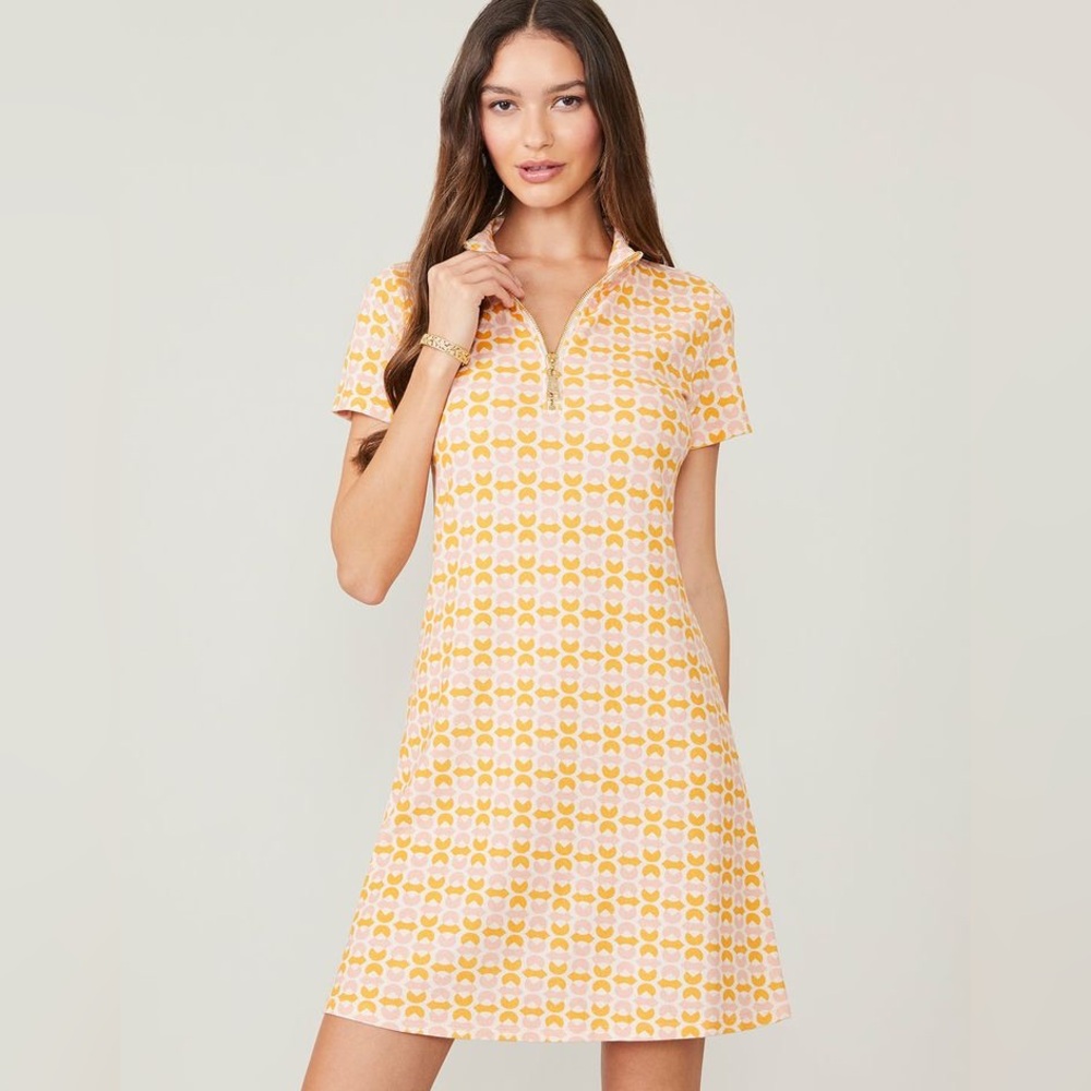 Spartina 449 Short Sleeve Half Zip Pique Aline Dress Ollie Geo Pattern